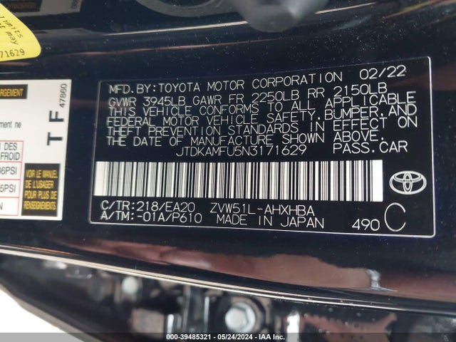 Toyota PRIUS XLE 2022 JTDKAMFU5N3171629 Image 9