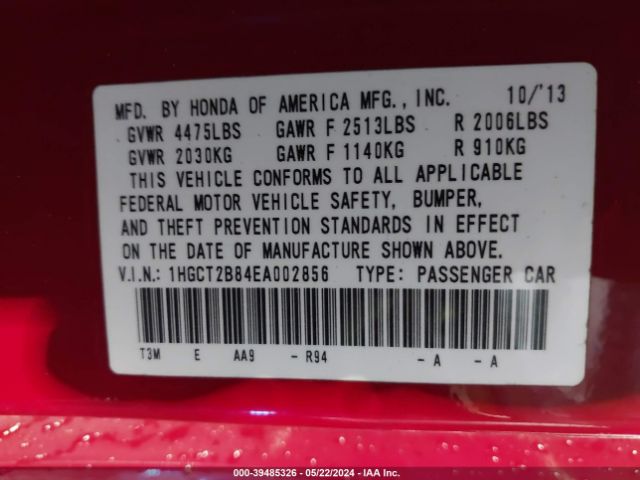 1HGCT2B84EA002856 Honda Accord Ex-l V-6
