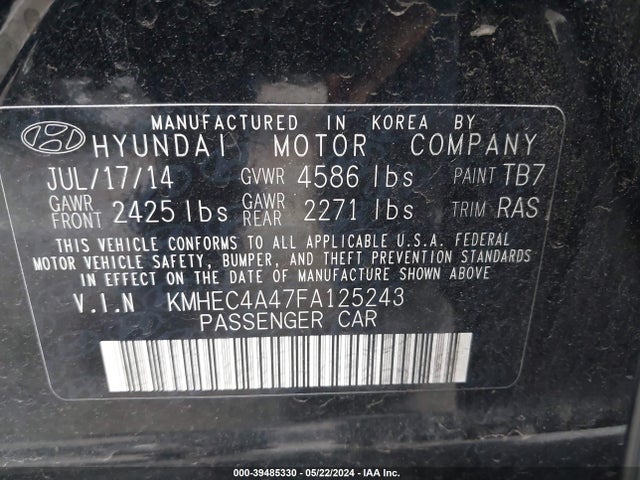 Hyundai Sonata Hybrid Limited 2015 KMHEC4A47FA125243 Image 9