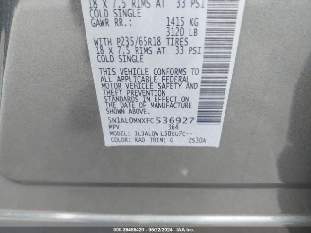 5N1AL0MNXFC536927 Infiniti QX60