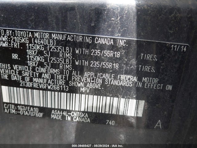 Toyota Rav4 Limited 2015 2T3DFREV6FW268113 Image 9