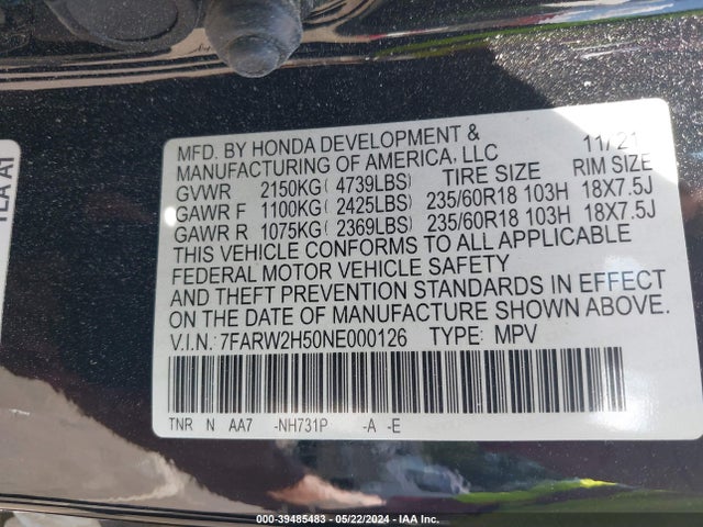 Honda Cr-v Awd Ex 2022 7FARW2H50NE000126 Image 9