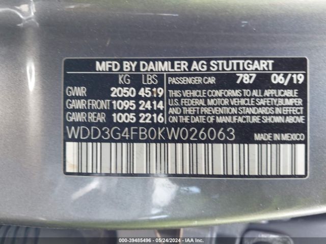 WDD3G4FB0KW026063 Mercedes-Benz A 220 4matic