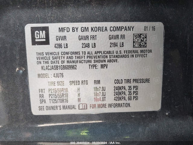KL4CJASB1GB609962 Buick Encore