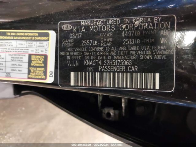 KNAGT4L32H5175963 KIA Optima Lx