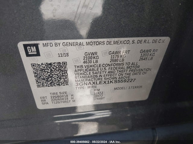 Chevrolet EQUINOX LT 2019 3GNAXLEX1KS559227 Image 9