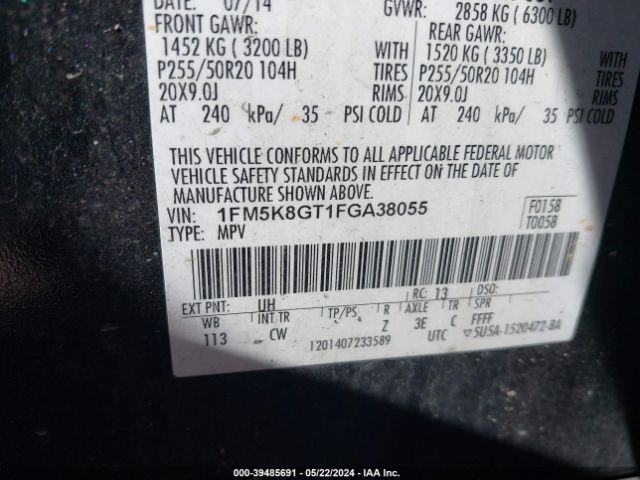 1FM5K8GT1FGA38055 Ford EXPLORER SPORT