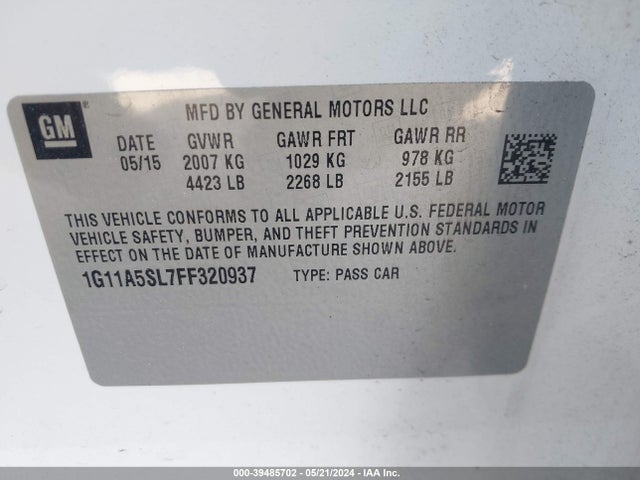 Chevrolet Malibu 1fl 2015 1G11A5SL7FF320937 Image 9