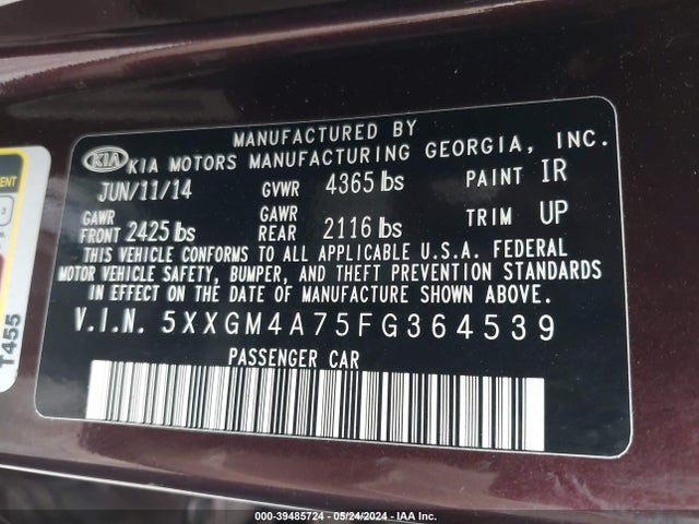 KIA Optima Lx 2015 5XXGM4A75FG364539 Image 9