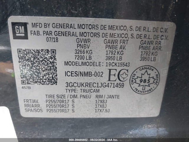 Chevrolet Silverado 1500 1lt/2lt 2018 3GCUKREC1JG471459 Image 9