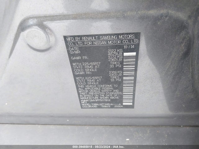 Aukcja sprzedaży 2015 Nissan Rogue Sv, vin: KNMAT2MV9FP507802, numer aukcji: 39485815
