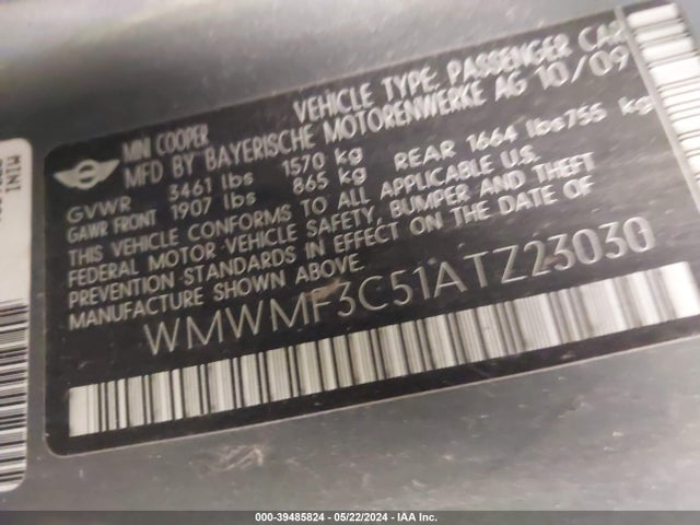 2010 MINI COOPER WMWMF3C51ATZ23030 Photo 8