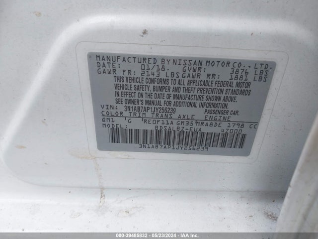 Nissan SENTRA S 2018 3N1AB7AP1JY256239 Image 9