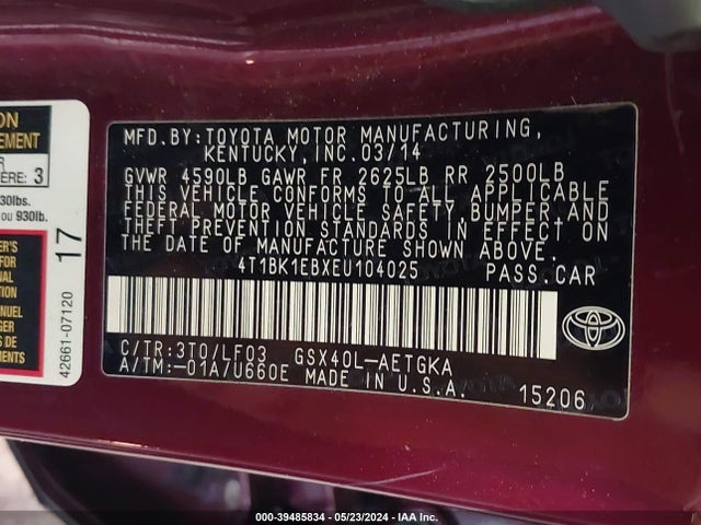 Toyota Avalon Xle Premium 2014 4T1BK1EBXEU104025 Image 9