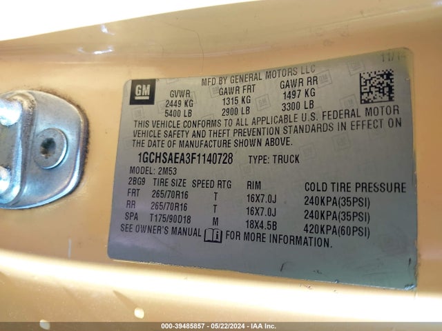 Chevrolet Colorado Wt 2015 1GCHSAEA3F1140728 Image 9