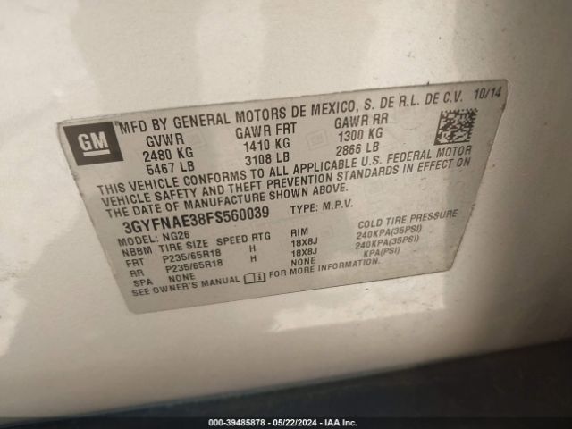 3GYFNAE38FS560039 Cadillac Srx Standard