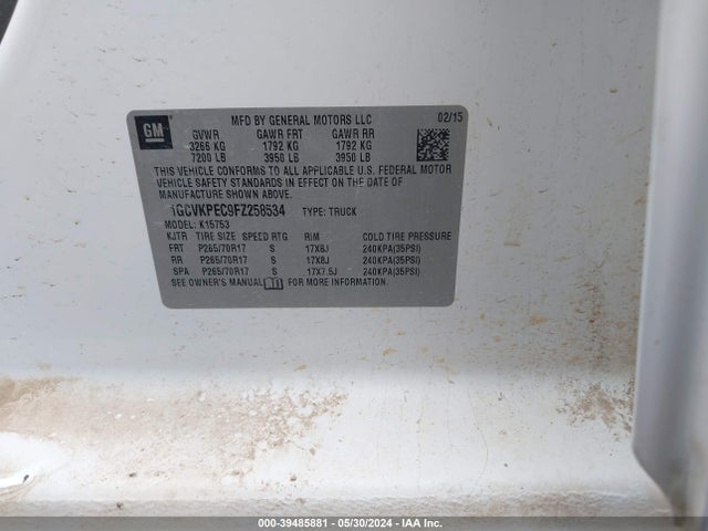 Chevrolet Silverado 1500 Wt 2015 1GCVKPEC9FZ258534 Image 9