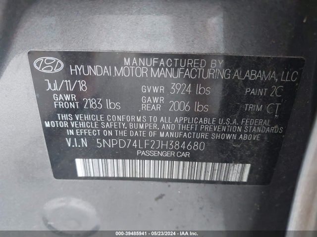 Hyundai ELANTRA SE 2018 5NPD74LF2JH384680 Image 9