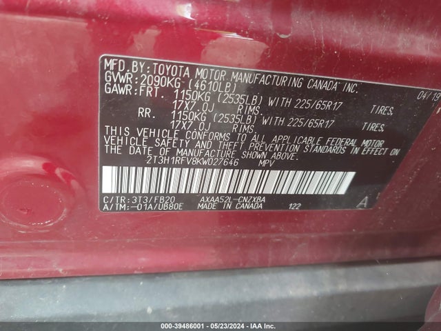 Toyota RAV4 LE 2019 2T3H1RFV8KW027646 Image 9