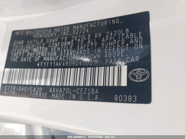 Toyota CAMRY SE 2024 4T1T11AK4RU904502 Image 9