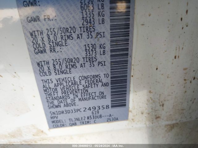 5N1DR3DJ3PC249358 Nissan Pathfinder Platinum 4wd