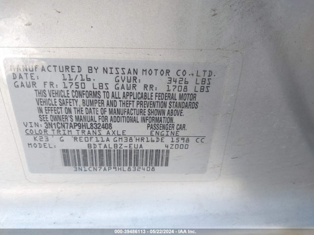 Nissan Versa 1.6 Sv 2017 3N1CN7AP9HL832408 Image 9