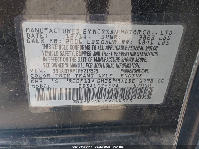 Nissan SENTRA S 2015 3N1AB7AP1FY216525 Image 9