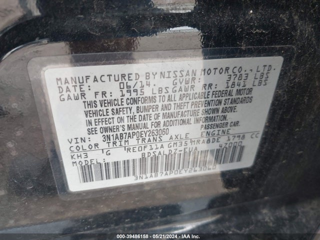 Nissan SENTRA SV 2014 3N1AB7AP0EY263060 Image 9