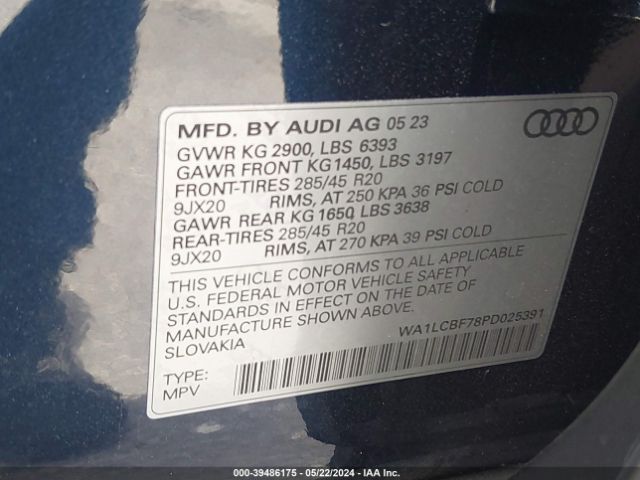 WA1LCBF78PD025391 Audi Q7 Premium Plus 45 Tfsi Quattro Tiptronic