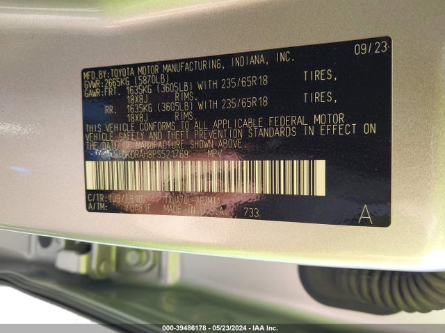 Toyota Highlander Xle 2023 5TDKDRAH8PS521769 Image 9