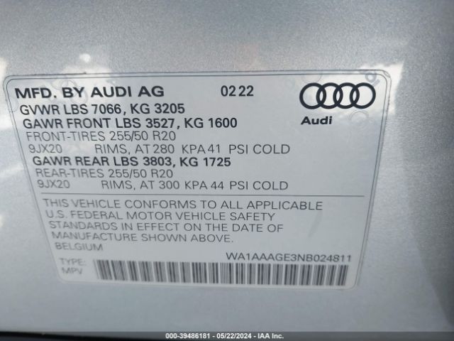 WA1AAAGE3NB024811 Audi E-tron Premium Quattro