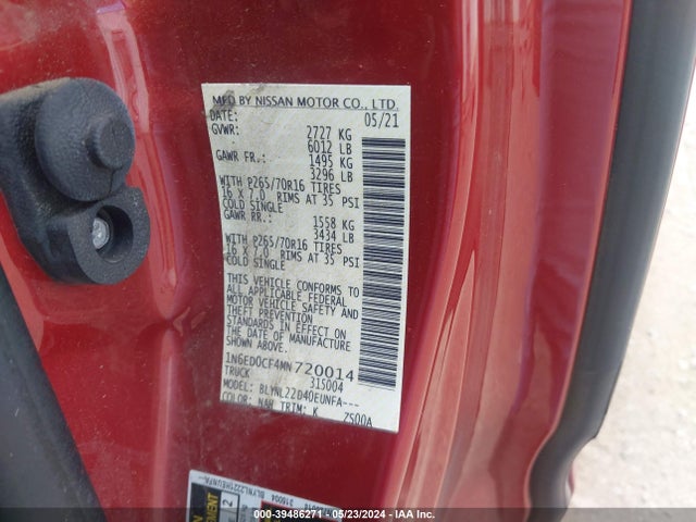 Nissan Frontier King Cab Sv 4x4 2021 1N6ED0CF4MN720014 Image 9