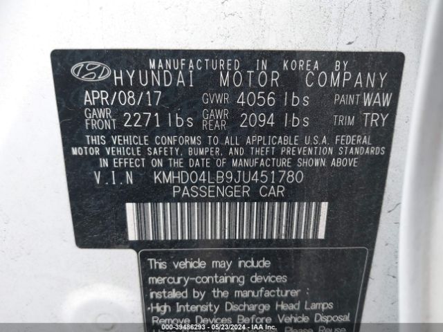KMHD04LB9JU451780 Hyundai Elantra Sport