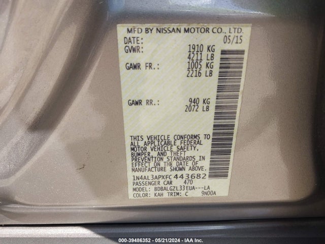 Nissan Altima 2.5 S 2015 1N4AL3APXFC443682 Image 9