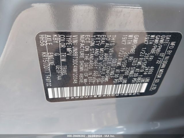 JN8BT3DC4NW120348 Nissan Rogue Platinum Fwd
