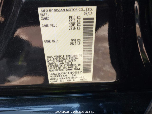 Nissan Altima 2.5 S 2015 1N4AL3AP3FC149587 Image 9