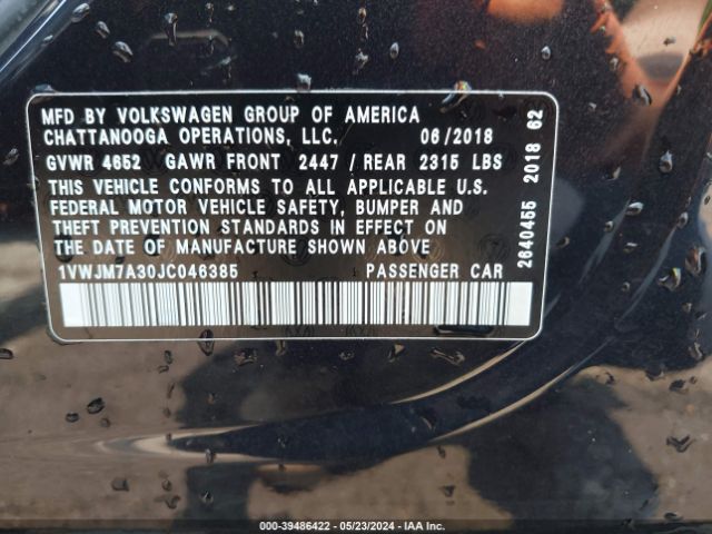 1VWJM7A30JC046385 Volkswagen Passat 3.6l V6 Gt