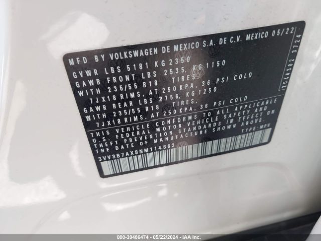3VV3B7AX8NM114863 Volkswagen Tiguan 2.0t Se