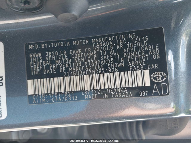 Toyota COROLLA LE 2017 2T1BURHE7HC821826 Image 9