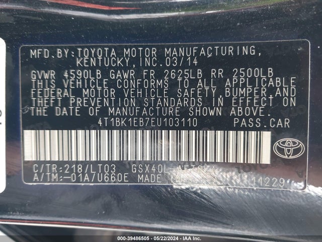 Toyota Avalon Xle Touring 2014 4T1BK1EB7EU103110 Image 9