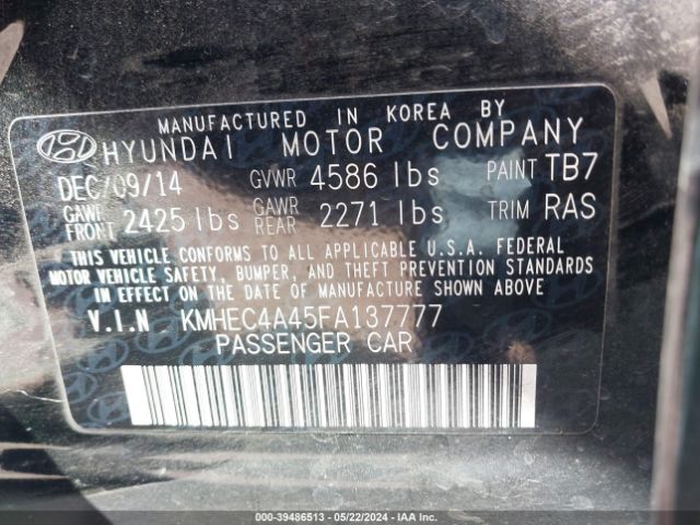 KMHEC4A45FA137777 Hyundai SONATA HYBRID