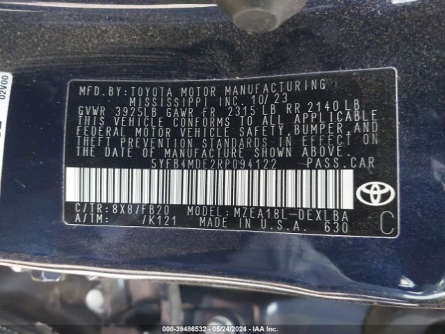 5YFB4MDE2RP094122 Toyota COROLLA LE