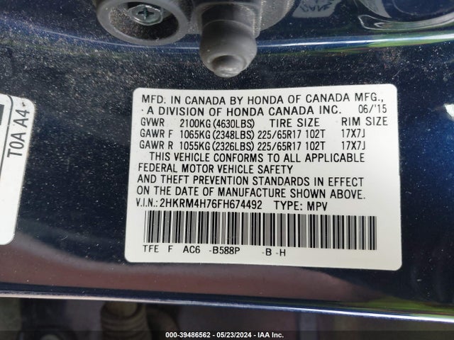 Honda Cr-v Ex-l 2015 2HKRM4H76FH674492 Image 9