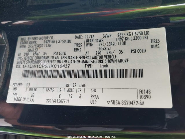 Ford F-150 Xl 2017 1FTEW1CP6HKC16437 Image 9