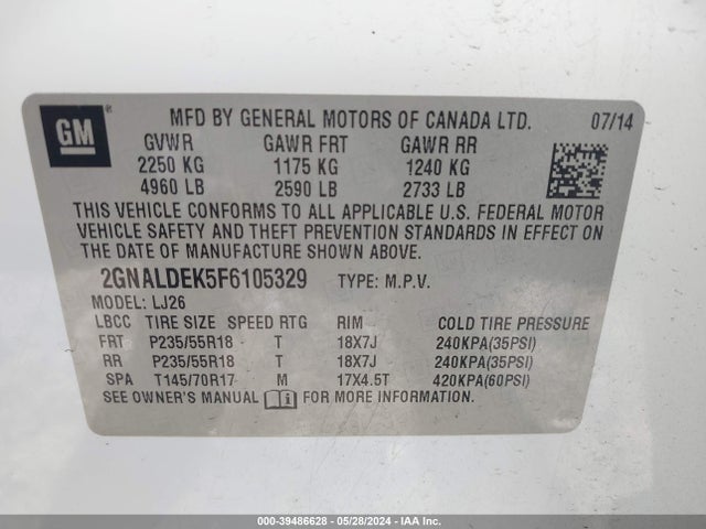 Chevrolet Equinox Ltz 2015 2GNALDEK5F6105329 Image 9