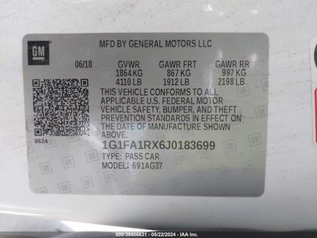 1G1FA1RX6J0183699 Chevrolet Camaro 1ls