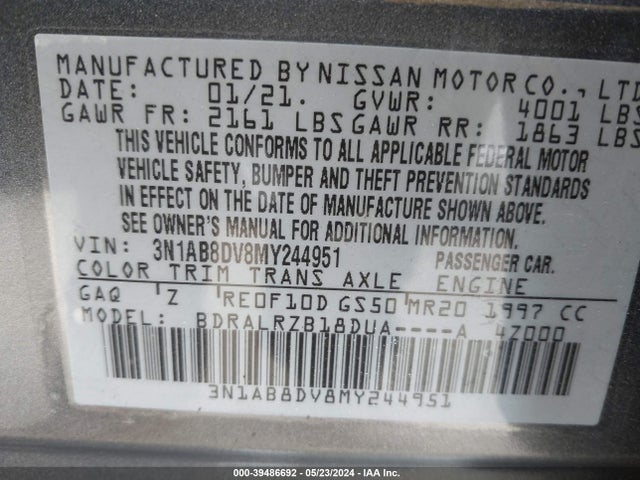 Nissan Sentra Sr Xtronic Cvt 2021 3N1AB8DV8MY244951 Image 9