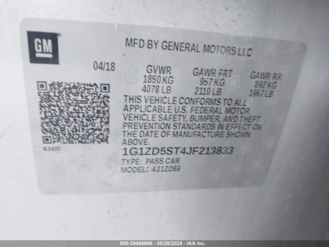 1G1ZD5ST4JF213833 Chevrolet MALIBU LT