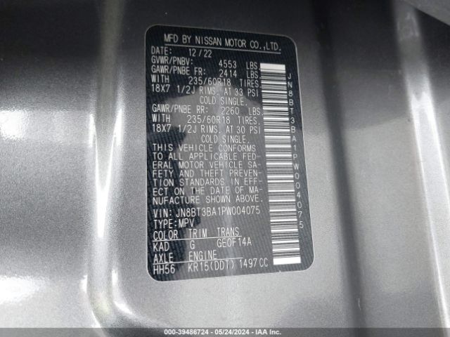 JN8BT3BA1PW004075 Nissan Rogue Sv Fwd