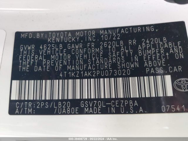 4T1KZ1AK2PU073020 Toyota Camry Xse V6